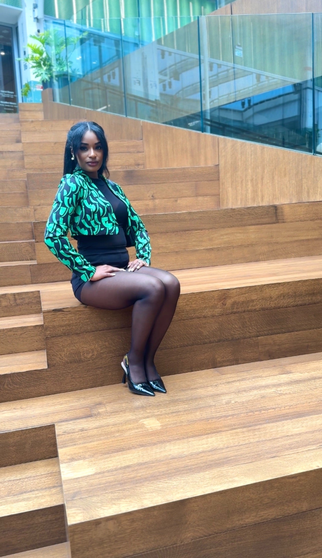 Green Pattern Cropped Blazer