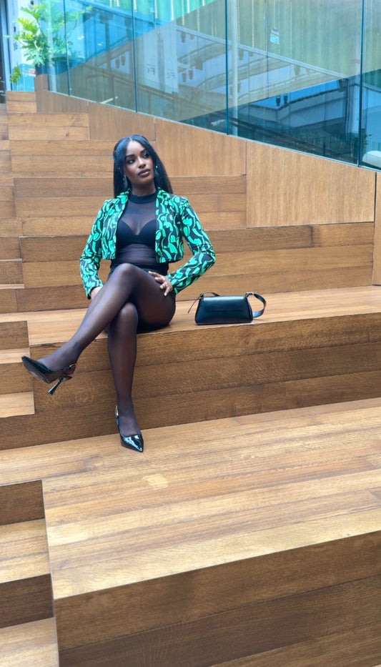 Green Pattern Cropped Blazer